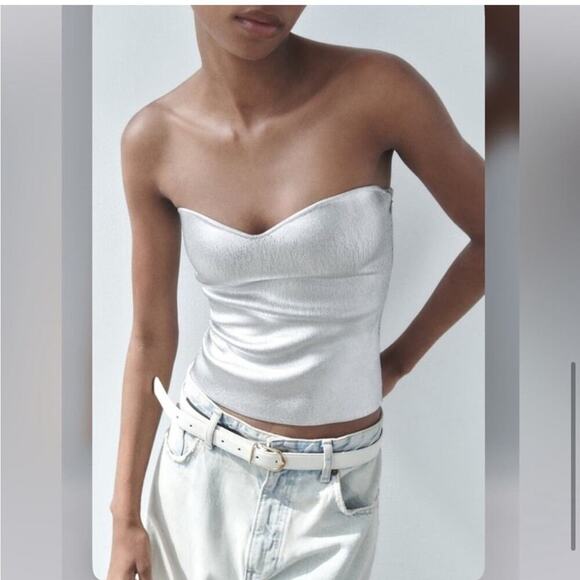 Zara Silver KNIT BUSTIER TOP Size Extra Large XL - Picture 7 of 16
